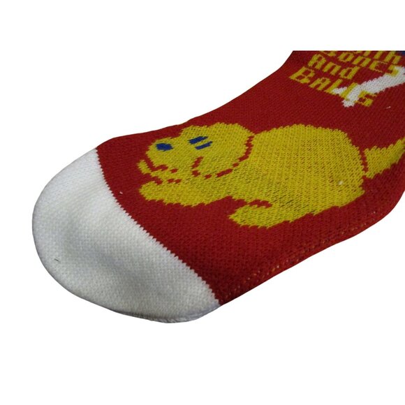 Vintage Puppy Dog Knit Christmas Stocking Deck The Halls Bone And Ball Design - Picture 8 of 10
